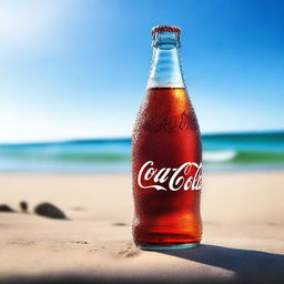 A vibrant and refreshing image of a Coca-Cola bottle with droplets of condensation