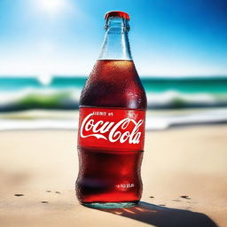 A vibrant and refreshing image of a Coca-Cola bottle with droplets of condensation