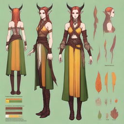 Create a 2D full body Dungeons and Dragons character reference sheet for a female druid Fey Eladrin