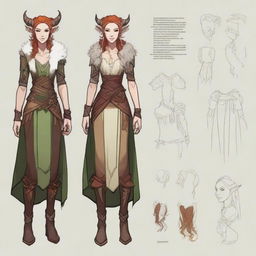 Create a 2D full body Dungeons and Dragons character reference sheet for a female druid Fey Eladrin