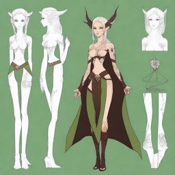 Create a 2D full body Dungeons and Dragons character reference sheet for a female druid Fey Eladrin