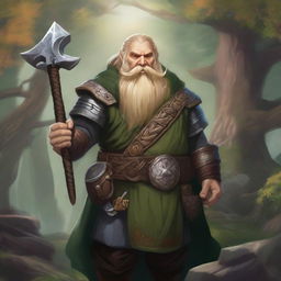 A dwarvish man with golden hair, wearing traditional Dungeons & Dragons (DnD) attire