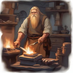 A dwarvish male with golden hair, working diligently in a forge