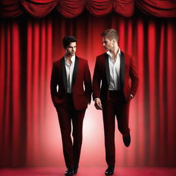 Create a book cover for a gay theater romance novel titled 'En scen for to'