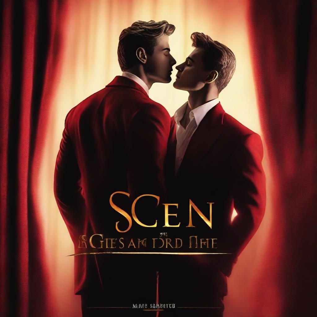 Create a book cover for a gay theater romance novel titled 'En scen for to'