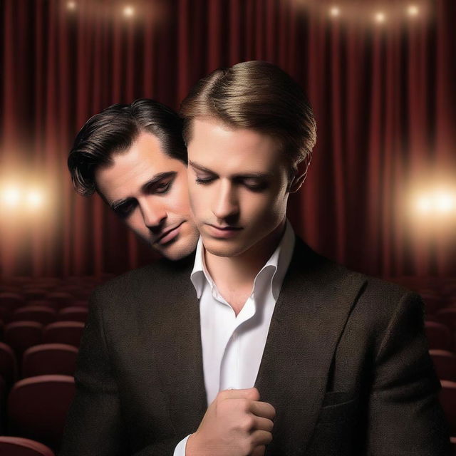 A captivating book cover for a gay theater romance novel