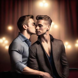 A captivating book cover for a gay theater romance novel