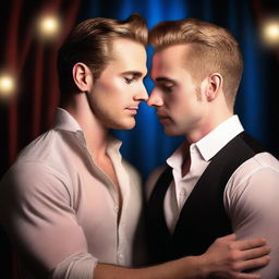 A captivating book cover for a gay theater romance novel