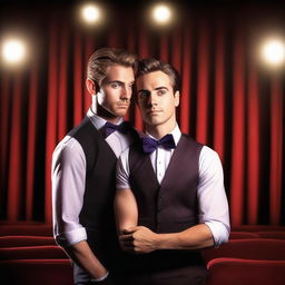 A captivating book cover for a gay theater romance novel