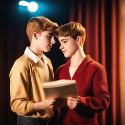 A heartwarming scene depicting a gay teen theater romance