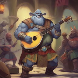 A Goliath bard in the Dungeons & Dragons (DnD) universe