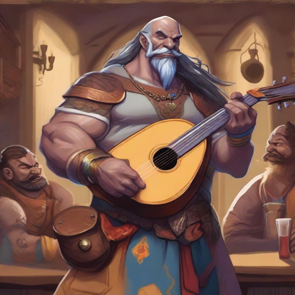 A handsome Goliath bard in the Dungeons & Dragons (DnD) universe