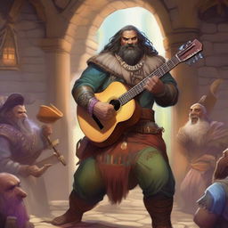 A handsome Goliath bard in the Dungeons & Dragons (DnD) universe