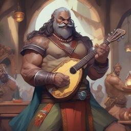 A handsome Goliath bard in the Dungeons & Dragons (DnD) universe