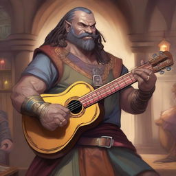 A handsome Goliath bard in the Dungeons & Dragons (DnD) universe