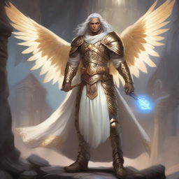 A male Aasimar character in the Dungeons & Dragons (DnD) universe