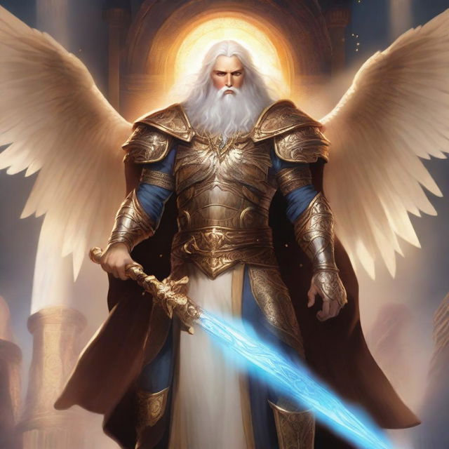 A male Aasimar character in the Dungeons & Dragons (DnD) universe