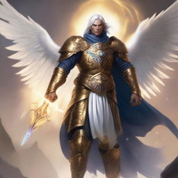 A male Aasimar character in the Dungeons & Dragons (DnD) universe