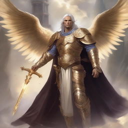 A male Aasimar character in the Dungeons & Dragons (DnD) universe