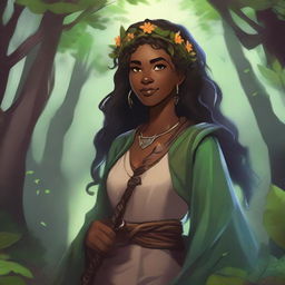 A black female druid character in the Dungeons & Dragons (DnD) universe