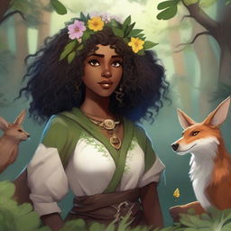 A Black female druid character in the Dungeons & Dragons (DnD) universe