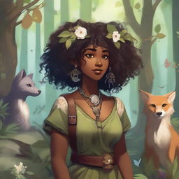 A Black female druid character in the Dungeons & Dragons (DnD) universe