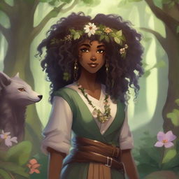 A Black female druid character in the Dungeons & Dragons (DnD) universe