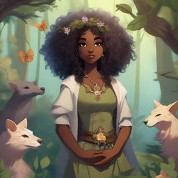 A Black female druid character in the Dungeons & Dragons (DnD) universe