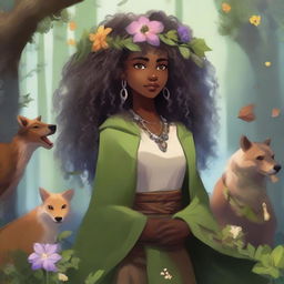 A Black human woman druid character in the Dungeons & Dragons (DnD) universe