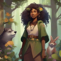 A Black human woman druid character in the Dungeons & Dragons (DnD) universe