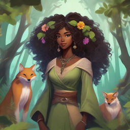 A Black human woman druid character in the Dungeons & Dragons (DnD) universe