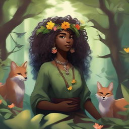 A Black human woman druid character in the Dungeons & Dragons (DnD) universe