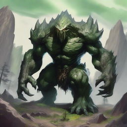 A powerful earth elemental from Dungeons and Dragons emerging from the ground