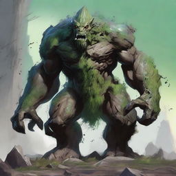 A powerful earth elemental from Dungeons and Dragons emerging from the ground