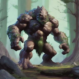 A powerful earth elemental from Dungeons and Dragons emerging from the ground