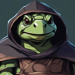 A close-up portrait of a Tortle Rogue, a humanoid turtle with a large, protective shell