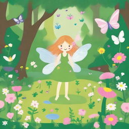 Create an image in the style of children's drawings depicting Alison in a magical spring forest