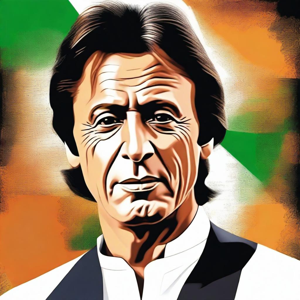 Create a detailed and realistic portrait of Imran Khan, the former cricketer and current Prime Minister of Pakistan