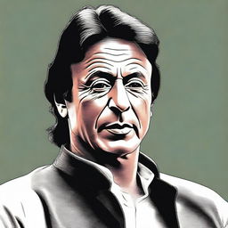 Create a detailed and realistic portrait of Imran Khan, the former cricketer and current Prime Minister of Pakistan