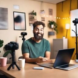 A vibrant and cheerful scene of someone recording their first vlog