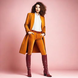 A stylish and confident woman wearing big, fashionable boots