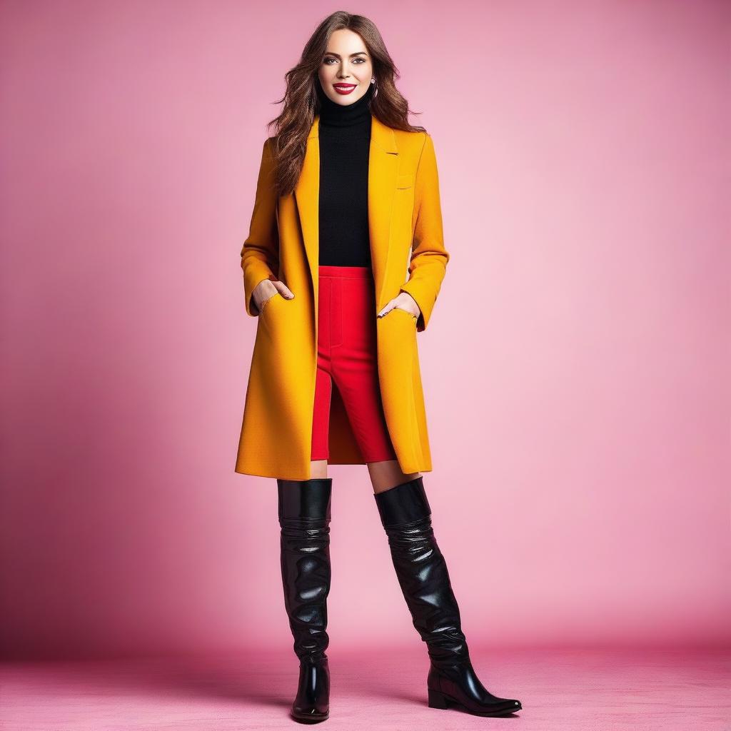 A stylish and confident woman wearing big, fashionable boots