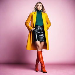 A stylish and confident woman wearing big, fashionable boots