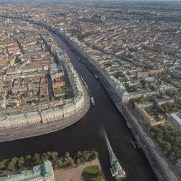 Aerial view of Saint Petersburg, showing its historic architecture and intricate canal system.