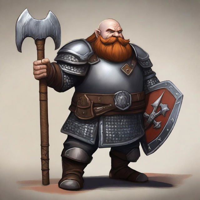 A dwarf cleric under the war domain with an acolyte background