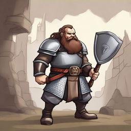 A dwarf cleric under the war domain with an acolyte background