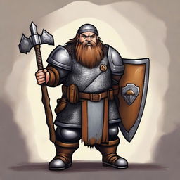 A dwarf cleric under the war domain with an acolyte background