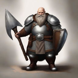 A realistic style image of a dwarf cleric under the war domain with an acolyte background