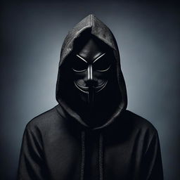 Create a unique and realistic image of a figure in a dark hood, removing a full masquerade mask halfway through their face