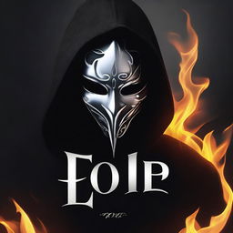 Create a unique and realistic dark image of a figure in a dark hood, removing a full silver masquerade mask halfway through their face